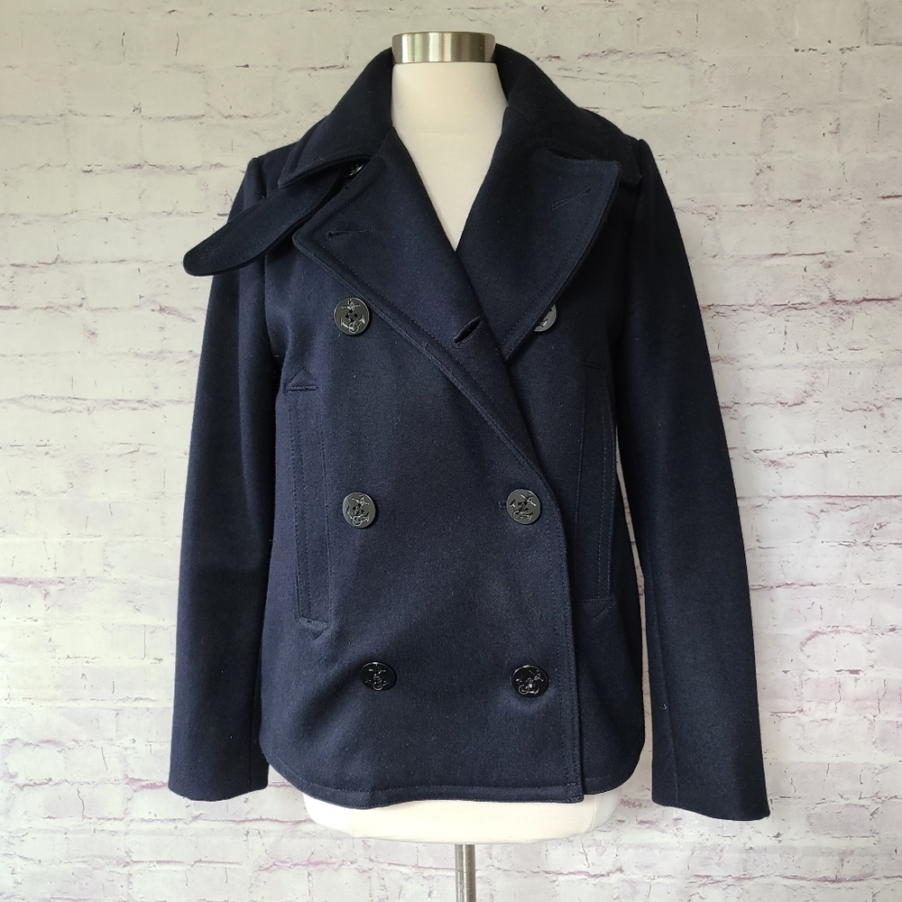 GAP Midnight Navy Recycled Wool Blend Double Breasted Peacoat Medium